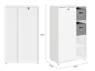 SoBuy BZR218-W Meuble Salle de Bain avec Panier à Linge Intégré, Porte Basculante, 2 Paniers en Tissu et 3 Étagères Réglables – Colonne Rangement Blanc, 50 × 30 cm