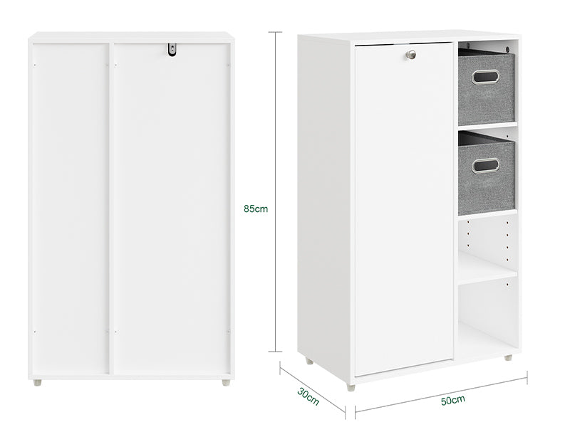 SoBuy BZR218-W Meuble Salle de Bain avec Panier à Linge Intégré, Porte Basculante, 2 Paniers en Tissu et 3 Étagères Réglables – Colonne Rangement Blanc, 50 × 30 cm