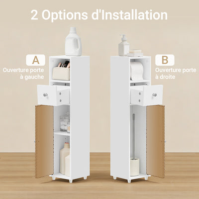 SoBuy BZR219-W Bathroom Cabinet 20 x 20 cm Narrow Toilet Cabinet with Roll Holder and Reversible Door, Compact Toilet Storage with Drawer and Adjustable Shelf