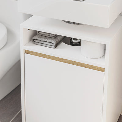 SoBuy BZR222-W Meuble Sous Lavabo Étroit – Découpe en U, 40 × 30 × 60 cm, Niche Ouverte, Blanc et Bois