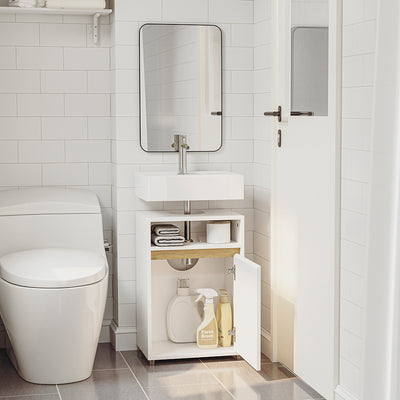 SoBuy BZR222-W Meuble Sous Lavabo Étroit – Découpe en U, 40 × 30 × 60 cm, Niche Ouverte, Blanc et Bois