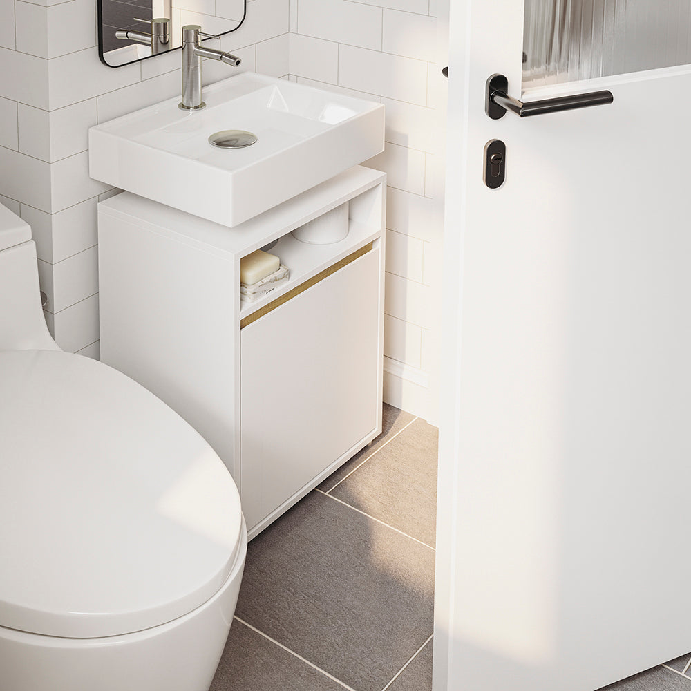 SoBuy BZR222-W Meuble Sous Lavabo Étroit – Découpe en U, 40 × 30 × 60 cm, Niche Ouverte, Blanc et Bois