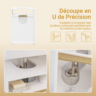 SoBuy BZR222-W Meuble Sous Lavabo Étroit – Découpe en U, 40 × 30 × 60 cm, Niche Ouverte, Blanc et Bois