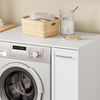 SoBuy BZR229-W Meuble Lave-Linge avec Porte et Tiroir Coulissant – Armoire de Buanderie Encastrable – 90×60×88 cm, Blanc