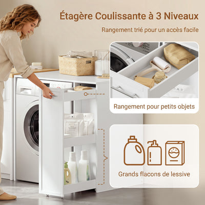 SoBuy BZR229-W Meuble Lave-Linge avec Porte et Tiroir Coulissant – Armoire de Buanderie Encastrable – 90×60×88 cm, Blanc