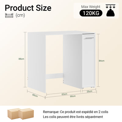 SoBuy BZR229-W Meuble Lave-Linge avec Porte et Tiroir Coulissant – Armoire de Buanderie Encastrable – 90×60×88 cm, Blanc
