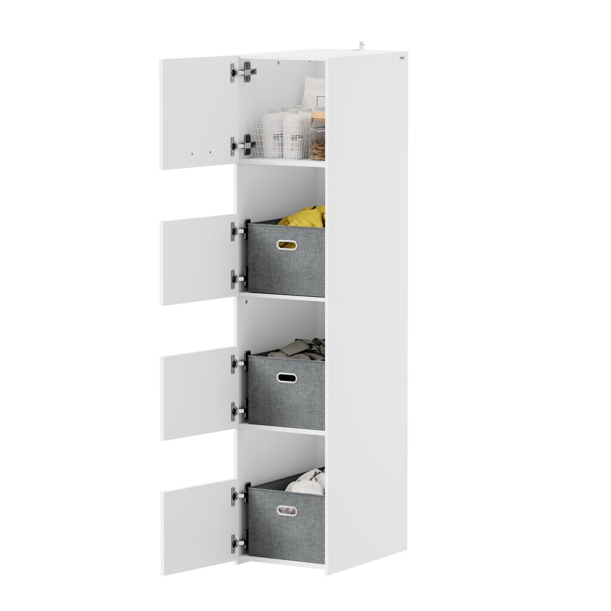 SoBuy BZR232-W Armoire de Rangement 4 Portes pour Buanderie – Compartiments Ouverts et Étagères – 60×40×186,4 cm, Blanc