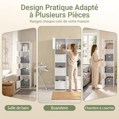SoBuy BZR232-W Armoire de Rangement 4 Portes pour Buanderie – Compartiments Ouverts et Étagères – 60×40×186,4 cm, Blanc