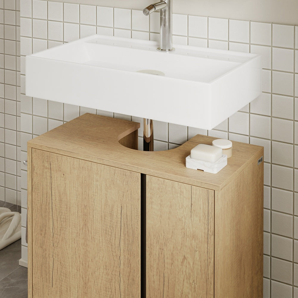 SoBuy BZR235-N Meuble sous-Vasque à Poser 60 cm – Meuble sous Lavabo Chêne Clair Style Scandinave avec Porte-Serviette Intégré – 60×30×60 cm, Charge 30 kg