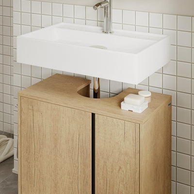 SoBuy BZR235-N Meuble sous-Vasque à Poser 60 cm – Meuble sous Lavabo Chêne Clair Style Scandinave avec Porte-Serviette Intégré – 60×30×60 cm, Charge 30 kg