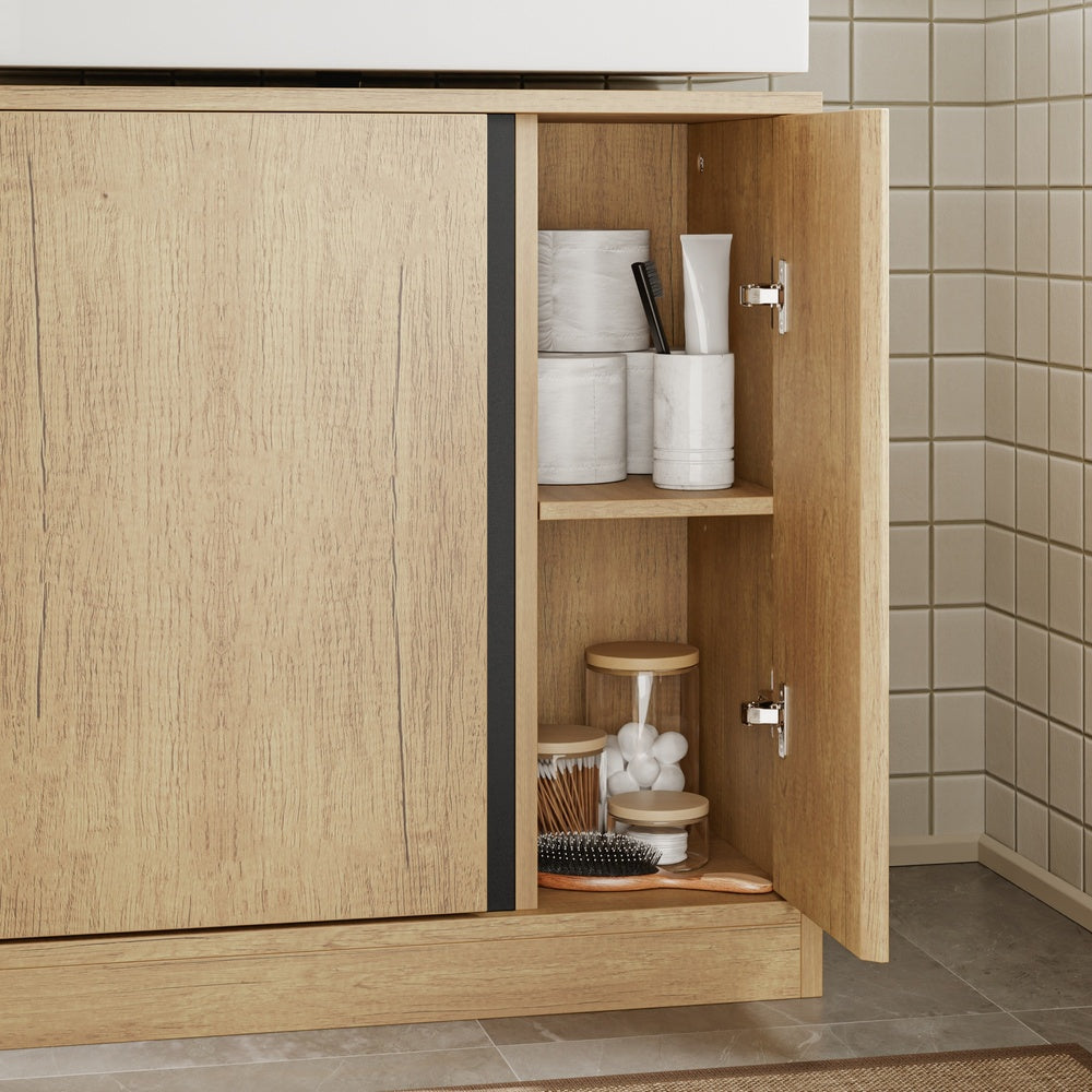 SoBuy BZR235-N Meuble sous-Vasque à Poser 60 cm – Meuble sous Lavabo Chêne Clair Style Scandinave avec Porte-Serviette Intégré – 60×30×60 cm, Charge 30 kg
