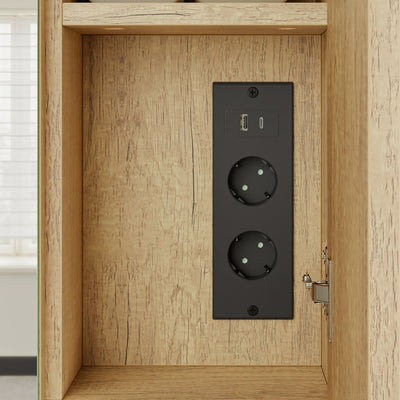 SoBuy BZR238-E-N Armoire Miroir Murale Salle de Bain avec Éclairage LED et Prises Intégrées – 2 Portes Miroir, Rangement Ouvert et 3 Étagères, Chêne Clair Scandinave – 60×17×70 cm, Charge 30 kg