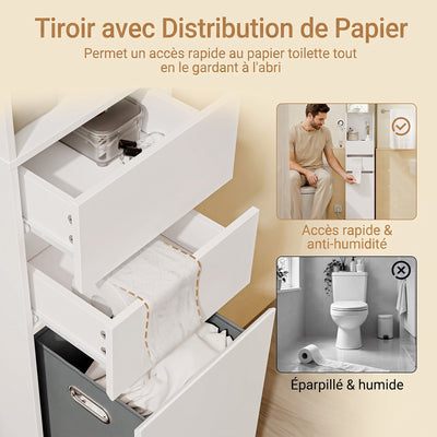 SoBuy BZR240-E-W Colonne de Salle de Bain Étroite avec Miroir et Éclairage – Prise Intégrée et Port USB-A, 2 Tiroirs – 30×30×180,5 cm, Blanc