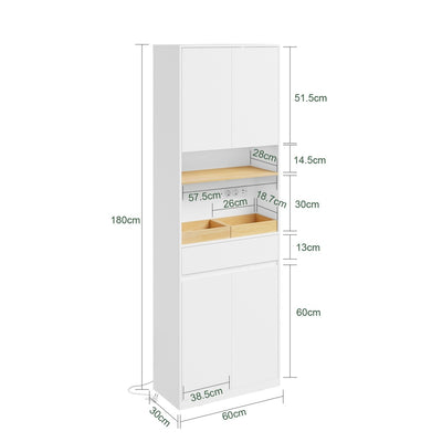 SoBuy BZR241-E-W Colonne de Salle de Bain Blanche avec Éclairage Intégré – 3 Portes, Panier à Linge Dissimulé, Style Scandinave – 60×30×180 cm, Charge 85 kg