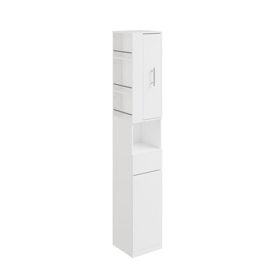 SoBuy BZR242-W Armoire Haute de Salle de Bain Blanche avec 2 Tiroirs – Meuble Haut Gain de Place 30 cm, 5 Étagères – 30×30×180 cm, Charge 37 kg