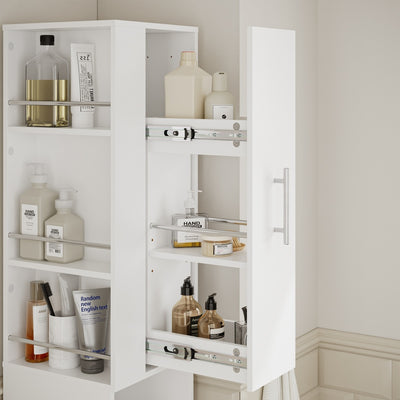 SoBuy BZR242-W Armoire Haute de Salle de Bain Blanche avec 2 Tiroirs – Meuble Haut Gain de Place 30 cm, 5 Étagères – 30×30×180 cm, Charge 37 kg
