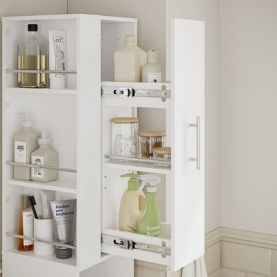 SoBuy BZR242-W Armoire Haute de Salle de Bain Blanche avec 2 Tiroirs – Meuble Haut Gain de Place 30 cm, 5 Étagères – 30×30×180 cm, Charge 37 kg