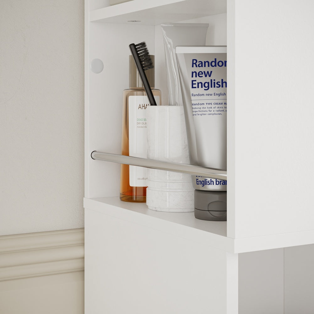 SoBuy BZR242-W Armoire Haute de Salle de Bain Blanche avec 2 Tiroirs – Meuble Haut Gain de Place 30 cm, 5 Étagères – 30×30×180 cm, Charge 37 kg