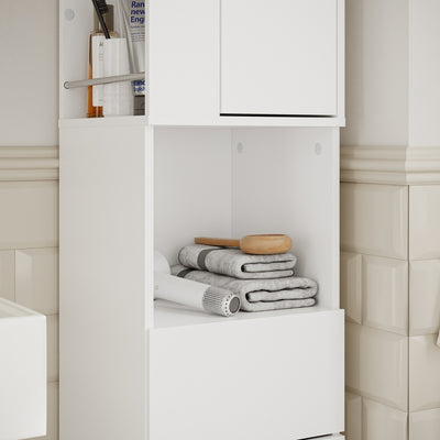 SoBuy BZR242-W Armoire Haute de Salle de Bain Blanche avec 2 Tiroirs – Meuble Haut Gain de Place 30 cm, 5 Étagères – 30×30×180 cm, Charge 37 kg