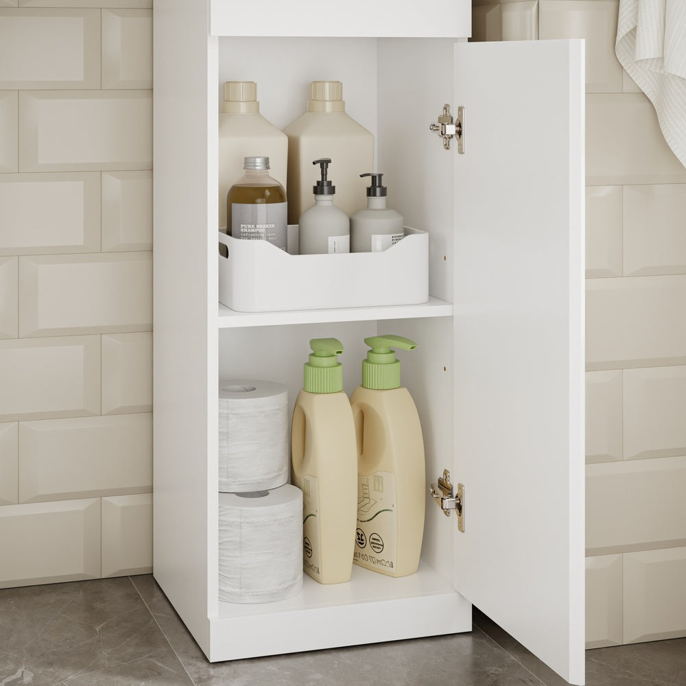 SoBuy BZR242-W Armoire Haute de Salle de Bain Blanche avec 2 Tiroirs – Meuble Haut Gain de Place 30 cm, 5 Étagères – 30×30×180 cm, Charge 37 kg