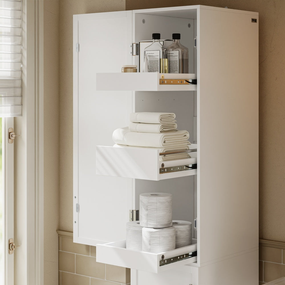 SoBuy BZR243-W Meuble Colonne de Salle de Bain Étroit 30 cm – Armoire Haute Blanche 2 Portes et 6 Tiroirs, MDF Finition Mélaminée, Fixation Murale Incluse – 30×40×180 cm, Charge 30 kg