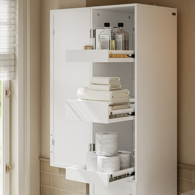 SoBuy BZR243-W Meuble Colonne de Salle de Bain Étroit 30 cm – Armoire Haute Blanche 2 Portes et 6 Tiroirs, MDF Finition Mélaminée, Fixation Murale Incluse – 30×40×180 cm, Charge 30 kg