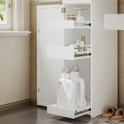 SoBuy BZR243-W Meuble Colonne de Salle de Bain Étroit 30 cm – Armoire Haute Blanche 2 Portes et 6 Tiroirs, MDF Finition Mélaminée, Fixation Murale Incluse – 30×40×180 cm, Charge 30 kg