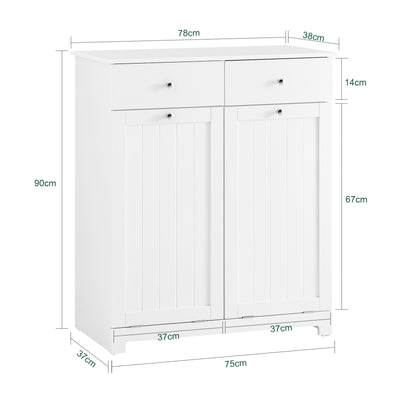 SoBuy BZR33-II-W Meuble Panier à Linge 2 Compartiments 45L – 2 Tiroirs, Gain de Place Salle de Bain, Blanc