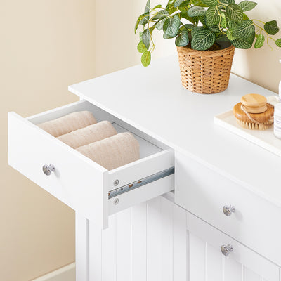 SoBuy BZR33-II-W Meuble Panier à Linge 2 Compartiments 45L – 2 Tiroirs, Gain de Place Salle de Bain, Blanc