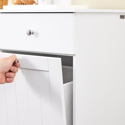 SoBuy BZR33-II-W Meuble Panier à Linge 2 Compartiments 45L – 2 Tiroirs, Gain de Place Salle de Bain, Blanc
