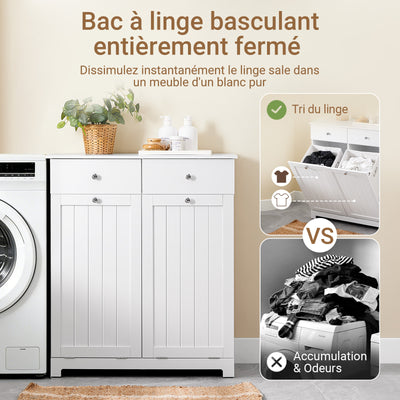 SoBuy BZR33-II-W Meuble Panier à Linge 2 Compartiments 45L – 2 Tiroirs, Gain de Place Salle de Bain, Blanc