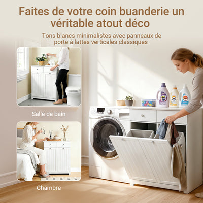 SoBuy BZR33-II-W Meuble Panier à Linge 2 Compartiments 45L – 2 Tiroirs, Gain de Place Salle de Bain, Blanc