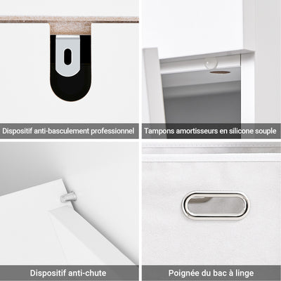 SoBuy BZR33-II-W Meuble Panier à Linge 2 Compartiments 45L – 2 Tiroirs, Gain de Place Salle de Bain, Blanc