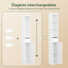SoBuy BZR34-K-W Colonne Salle de Bain Ultra-Étroite 20×20×145 cm – 7 Niveaux, Porte et Tiroir, Blanc