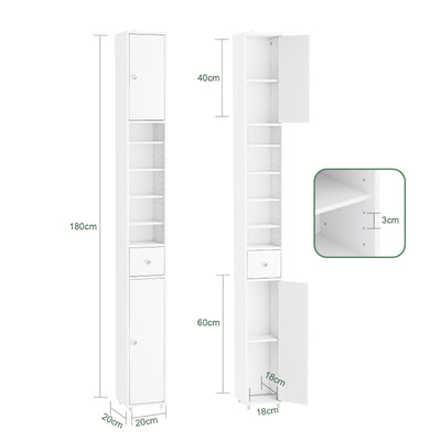SoBuy BZR34-II-W Colonne Salle de Bain Étroite 20 cm – Rangement Gain de Place Blanc
