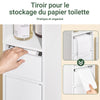 SoBuy BZR34-K-W Colonne Salle de Bain Ultra-Étroite 20×20×145 cm – 7 Niveaux, Porte et Tiroir, Blanc