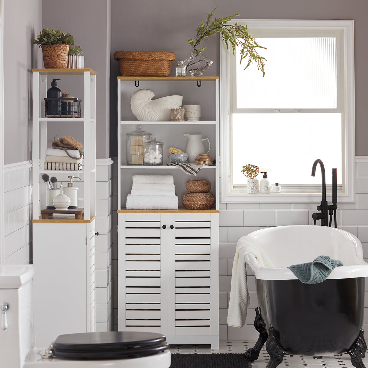 SoBuy BZR44-W Meuble Colonne de Salle de Bain Armoire Haute Meuble de Rangement avec 3 Etagères et 2 Portes persiennes