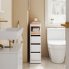 SoBuy BZR54-II-W Meuble Salle de Bain à Roulettes – 3 Tiroirs et Niche – Slim 23 cm – Blanc et Hévéa