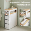 SoBuy BZR54-II-W Meuble Salle de Bain à Roulettes – 3 Tiroirs et Niche – Slim 23 cm – Blanc et Hévéa