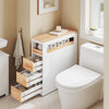 SoBuy BZR54-III-WN Meuble Salle de Bain Slim 23 cm à Roulettes – 3 Tiroirs – Blanc et Bois Naturel