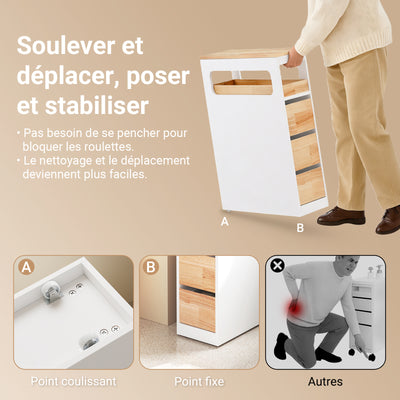 SoBuy BZR54-III-WN Meuble Salle de Bain Slim 23 cm à Roulettes – 3 Tiroirs – Blanc et Bois Naturel