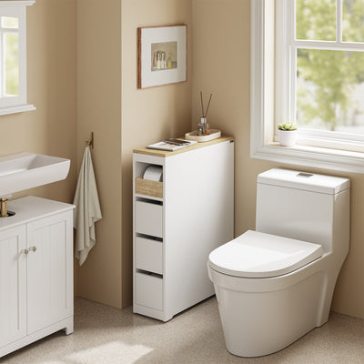 SoBuy BZR54-K-W Meuble WC Rangement 20 cm – 3 Tiroirs, Étagère Mobile, Roulettes Discrètes, Anti-Basculement – 60×20×82 cm, Blanc