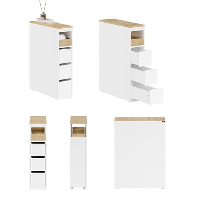 SoBuy BZR54-K-W Meuble WC Rangement 20 cm – 3 Tiroirs, Étagère Mobile, Roulettes Discrètes, Anti-Basculement – 60×20×82 cm, Blanc