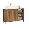 SoBuy BZR63-L-PF Meuble sous-Vasque 90 cm avec Découpe en U, 2 Portes et 3 Étagères Réglables – Style Industriel Bois Noyer e