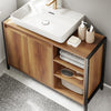 SoBuy BZR63-L-PF Meuble sous-Vasque 90 cm avec Découpe en U, 2 Portes et 3 Étagères Réglables – Style Industriel Bois Noyer et Métal Noir