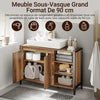 SoBuy BZR63-L-PF Meuble sous-Vasque 90 cm avec Découpe en U, 2 Portes et 3 Étagères Réglables – Style Industriel Bois Noyer et Métal Noir