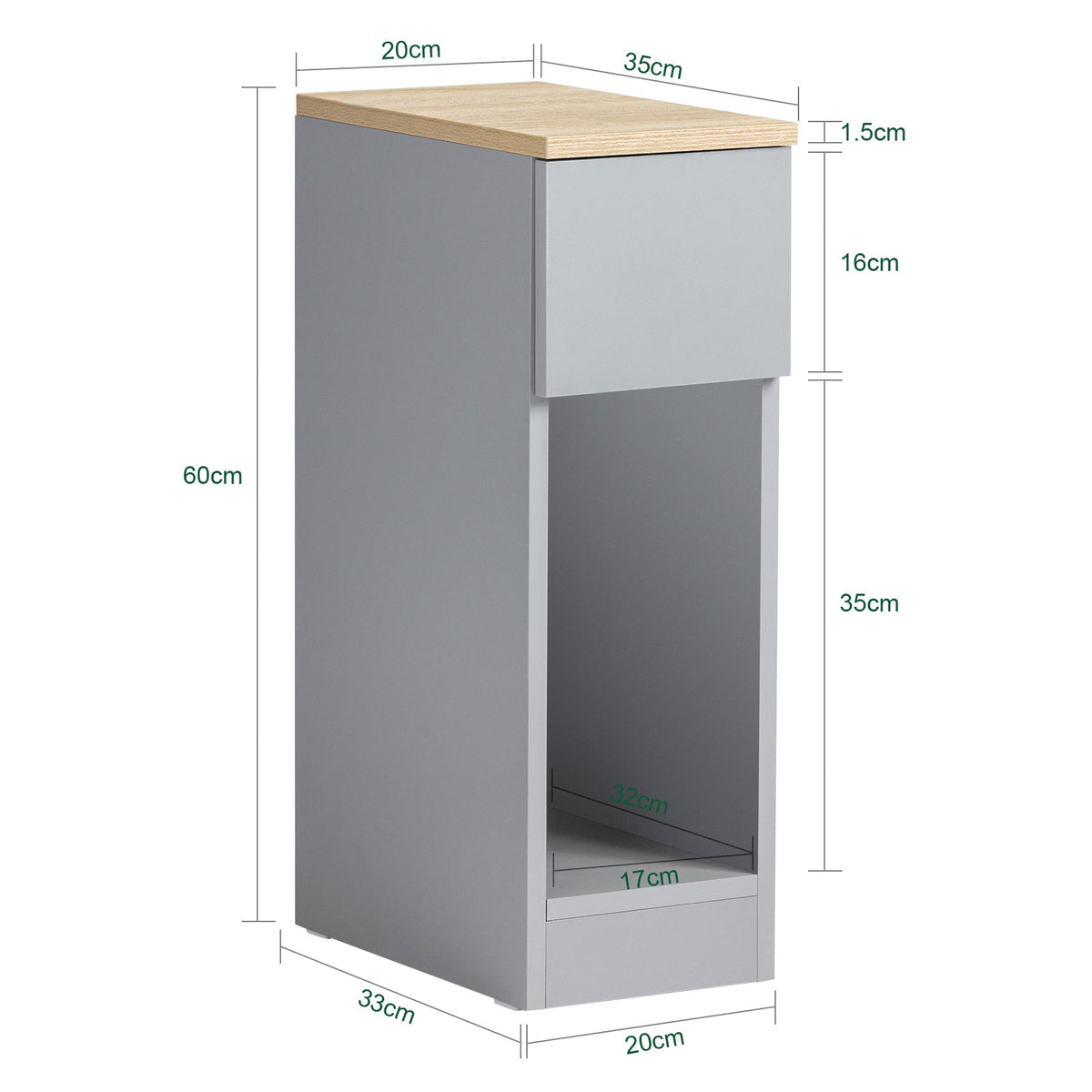 SoBuy FBT111-HGx2 Lot de 2 Tables de Chevet avec Tiroir, Gain de Place, pour Salon et Chambre, Rangement Optimisé, Design Fonctionnel – L20×P35×H60 cm, Gris