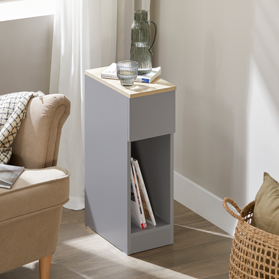 SoBuy FBT111-HGx2 Lot de 2 Tables de Chevet avec Tiroir, Gain de Place, pour Salon et Chambre, Rangement Optimisé, Design Fonctionnel – L20×P35×H60 cm, Gris