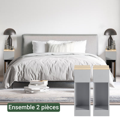 SoBuy FBT111-HGx2 Lot de 2 Tables de Chevet avec Tiroir, Gain de Place, pour Salon et Chambre, Rangement Optimisé, Design Fonctionnel – L20×P35×H60 cm, Gris