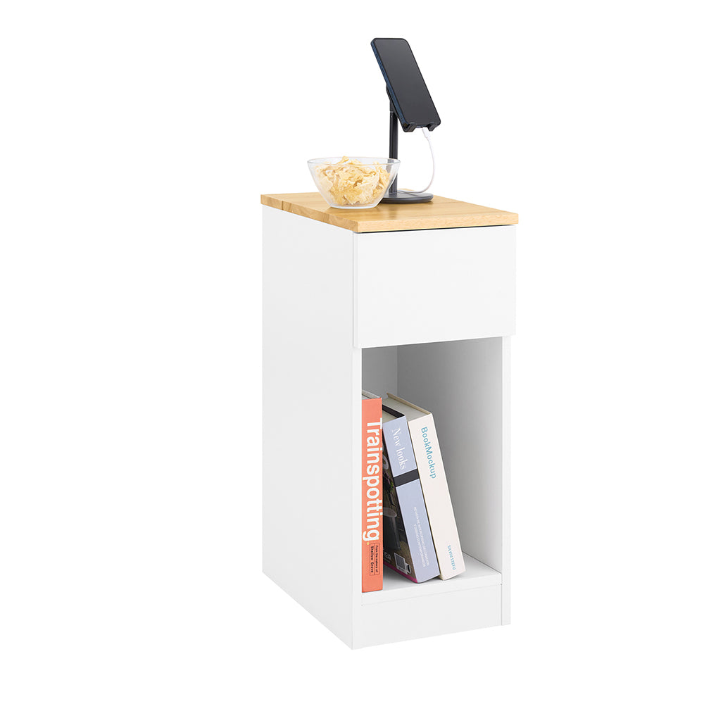 SoBuy FBT111-II-WN Table de Chevet Étroite et Fine avec Tiroir et Étagère – Table de Nuit Bout de Canapé Chevet de Lit – Rang